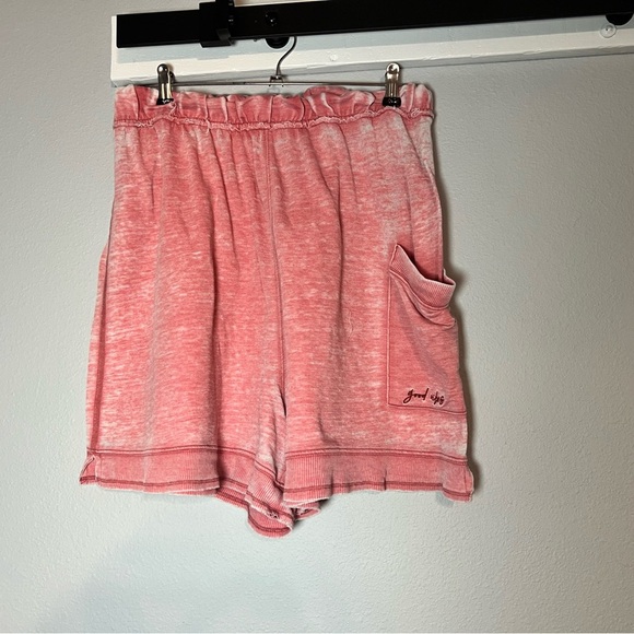 Free People Cozy Girl Distressed Pull On  Short Pink Red Size Large Burnout - Picture 6 of 8
